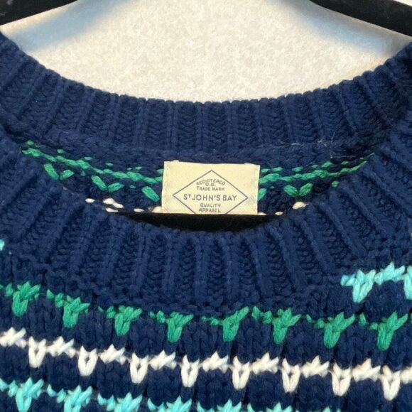 NWT ST. JOHN’S BAY Women’s Cable Knit Sweater Sz Large Crew Neck Blue White LS - Picture 4 of 12